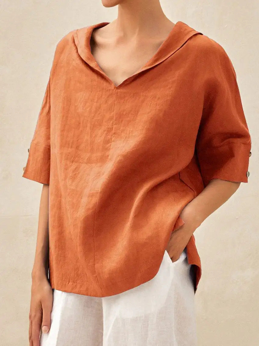 LOLA - Timeless Linen V-Neck Blouse