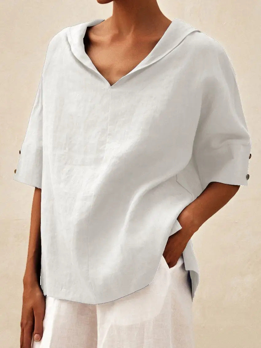 LOLA - Timeless Linen V-Neck Blouse